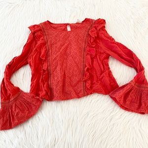 Jack by BB Dakota Red Eyelet Bell Sleeve Blouse
